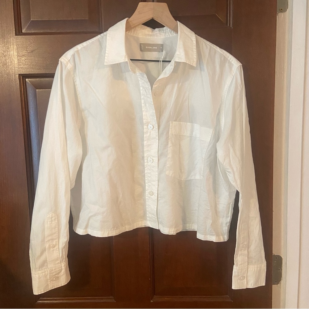 Everlane Silky Cotton Cropped Shirt - White - M